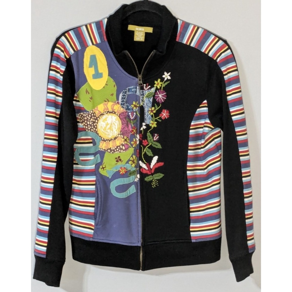 Vintage ACORN Y2K Patchwork Jacket Full Zip Embroidered Artsy Boho Indie Med